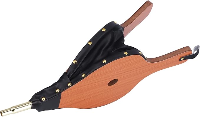 Wood Fireplace Bellows, Large Wood Air Blower with Cast Nozzle and Hanging Strap, Premium Solid Wood Construction for Outdoor Camping, BBQ, and Fireplace Use