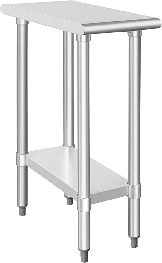 HARDURA Stainless Steel Table 24X12 Inches with Undershelf and Galvanized Legs NSF Heavy Duty Commercial Prep Work Table for Restaurant Kitchen Home and Hotel