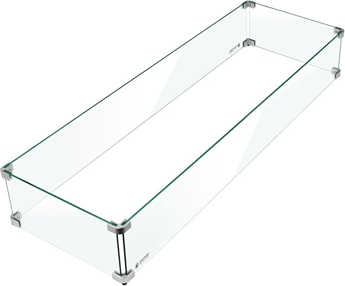 Holy Fire 35.5" L x 11.5" x 6" Rectangle Fire Pit Glass Wind Guard Clear Tempered Glass Flame Protective Pane Wind Resistant - Fits 30”x6 Fire Pit Burner Pan