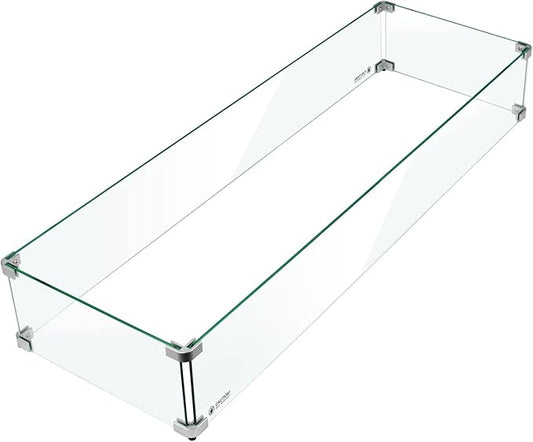 Holy Fire 35.5" L x 11.5" x 6" Rectangle Fire Pit Glass Wind Guard Clear Tempered Glass Flame Protective Pane Wind Resistant - Fits 30”x6 Fire Pit Burner Pan