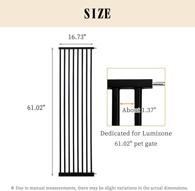 Lumizone Extra Tall Cat Gate Extension Kit 61.02" High Pressure Mounted 16.73" Extra Wide 1.37" Gap No Drilling Tall Pet Gate for Dogs (Black, 16.73" W)