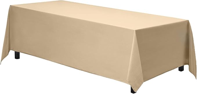 Gee Di Moda Rectangle Tablecloth - 90 x 156 Inch Beige Table Cloth for 8 Foot Tables with Floor-Length Drop - Heavy Duty Washable Fabric for Holiday Party, Dinner, Weddings & Baby Shower