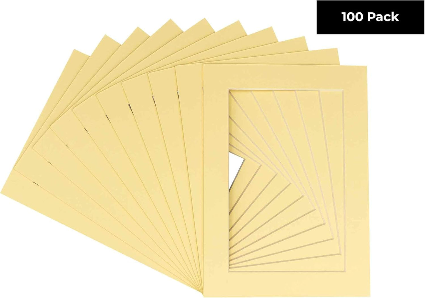5x7 Mat for 8.5x11 Frame - Precut Mat Board Acid-Free Show Kit with Backing Board, and Clear Bags Soft Yellow 5x7 Photo Matte Made to Fit a 8.5x11 Picture Frame Matboard for Framing, Pack of 100 Mats