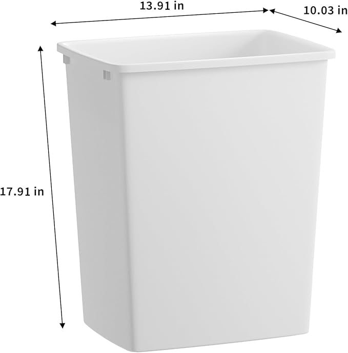 ROOMTEC 35QT Kitchen Trash Can, Sturdy and Lightweight Slim Trash Can, Trash Cans for Kitchen, Workspace, Bathroom, Office, Easy to Clean, 2-Pack, White