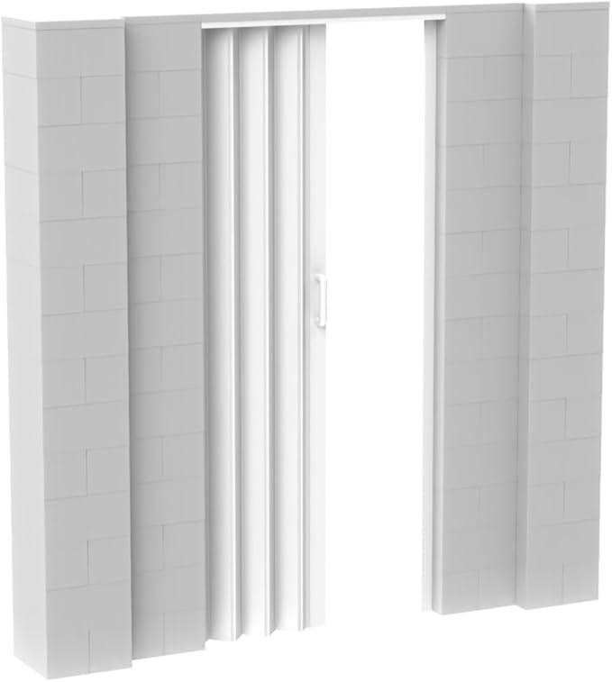 EverBlock 7’ x 7’ Wall Kit with Accordion Door | 3’ x 7’ Doorway | Modular Building Blocks | Wall Display System | Room Divider & Partition | Connect & Reuse | Indoor & Outdoor Use | Translucent