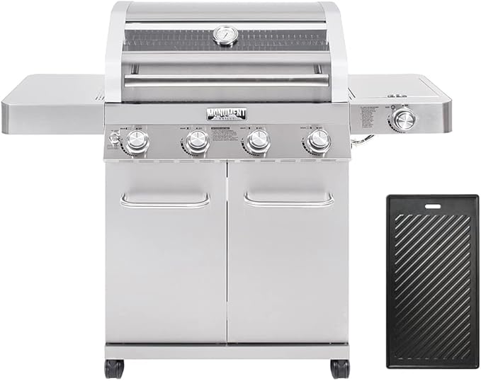 Monument Grills Larger Convertible 4-Burner Natural Gas Grill Stainless Steel Cabinet Style Propane Grills with Cooking Plate(2 items)