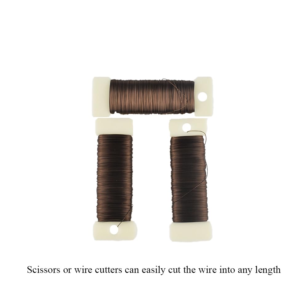 HAHIYO 26Gauge Coffee Color Metal Floral Wire - 3 Rolls, 115 Yards (345 Feet) - Flexible Paddle Wire for Craft, Christmas Wreath, Flower Arrangement, Bouquet Wrapping, Wedding, DIY