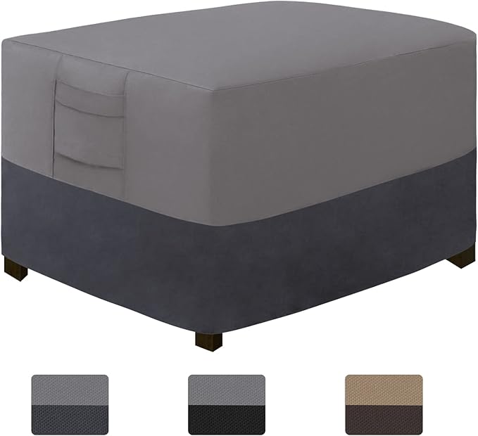 Easy-Going Outdoor Ottoman Cover, Waterproof Patio Ottoman Cover, Heavy Duty Outdoor Furniture Cover with Padded Handles (34"x24"x17", Gray/Dark Gray)