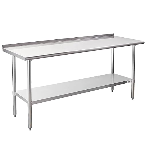 Profeeshaw Stainless Steel Prep Table NSF Commercial Work Table with Backsplash and Undershelf for Kitchen Restaurant 72x24 Inch