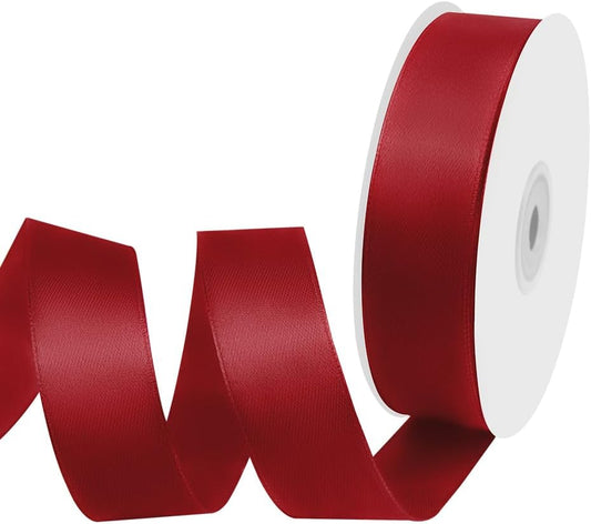1" Width x 50 Yards Satin Fabric Ribbon, Burgundy Ribbon Perfect for DIY Bows, Swags, Gift Wrapping, Craft, Flower Bouquet, Christmas and Party Decoration