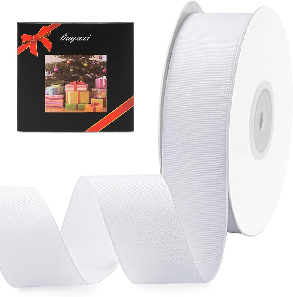 LIUYAXI 1-1/2" X 50 Yards Solid White Grosgrain Ribbon, Perfect for Crafts, Wedding Decor, DIY Hair Accessories, Sewing, Gift Package Wrapping and More