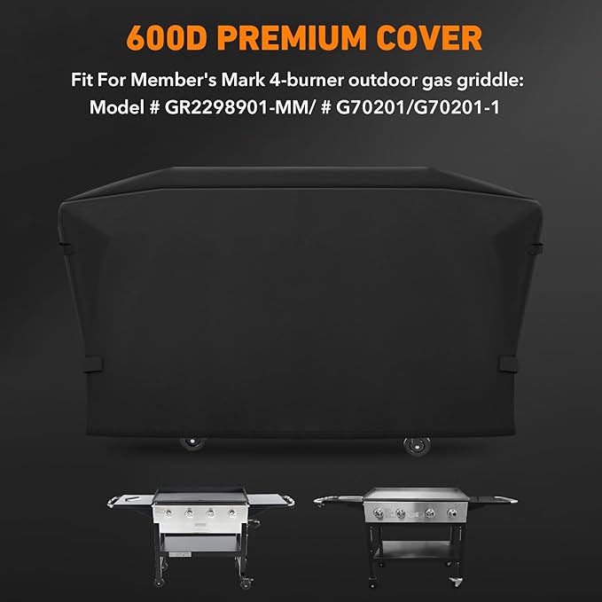 Heavy Duty 600D Polyester Cover Compatible with Members Mark 4-Burner Outdoor Flat Top Gas Griddle, 600D Heavy Duty Waterproof for Member's Mark 36 Inch Griddle Replacement Cover