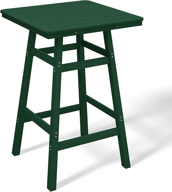 Costaelm Outdoor Bar Table, 42" Counter Height Square Patio Cocktail Bar Table with Umbrella Hole, Patio Bistro Dining Pub Table for Front Porch Deck Backyard Garden, Dark Green