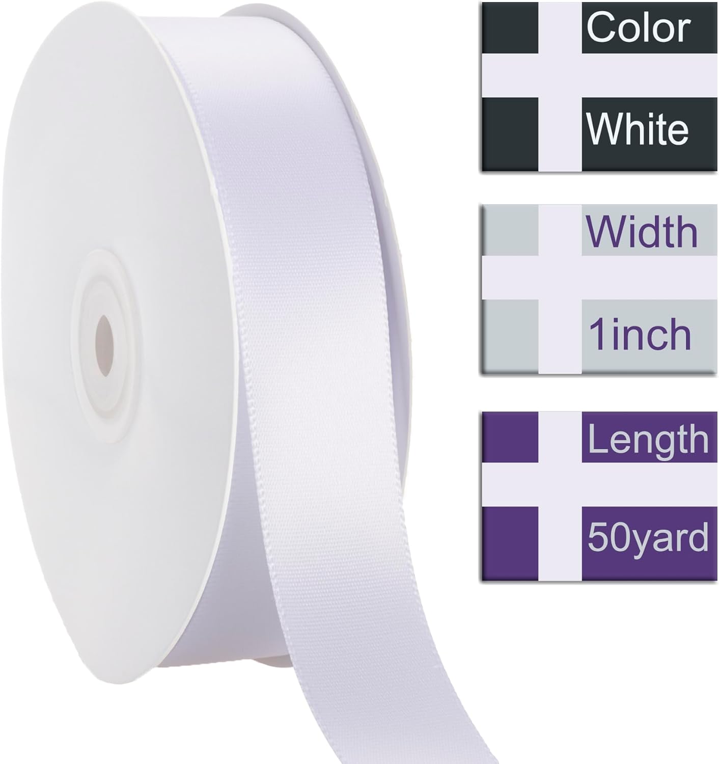 1 Inch White Ribbon, 50 Yards Craft Polyester Satin Ribbon Perfect for Gift Wrapping, Handmade Roses, Wedding Party Decorations and DIY Crafts