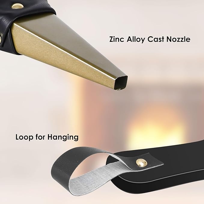 Gtongoko Fireplace Bellows Air Blower Cast Nozzle 14.8" x 5.6" for Outdoor Camping BBQ Grill Chimney Hand Bellow Pump Pit Barbeque Fire Tools Accessories with Hanging Strap, Black