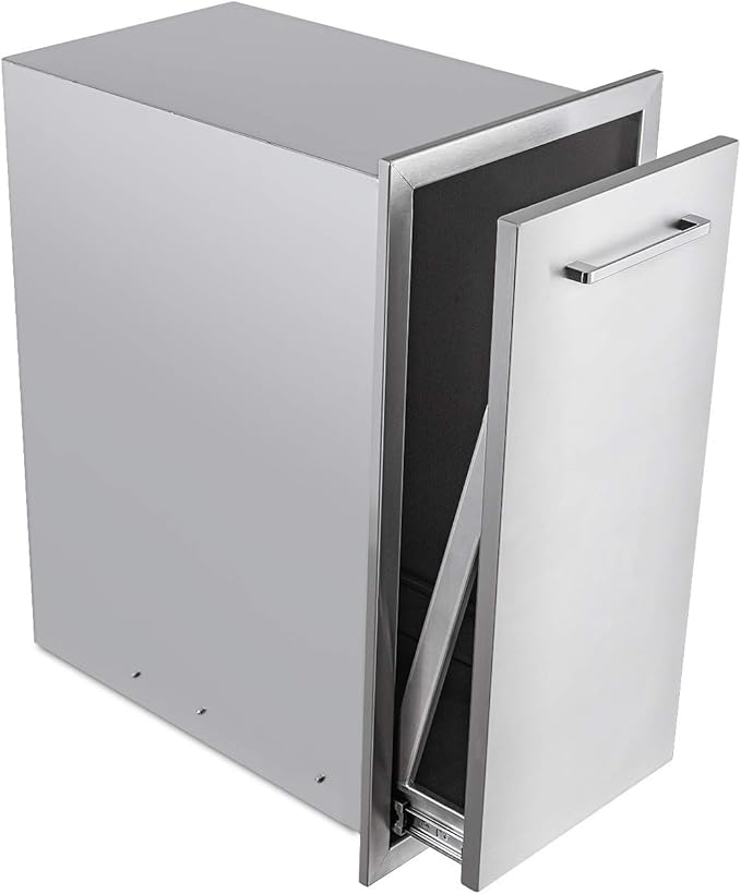 TIANAI 14" Single Pull-Out Trash Drawer Stainless Steel Outdoor Kitchen Trash Drawer Storage for One 10 Gallon Commercial Wastebasket