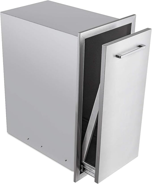 TIANAI 14" Single Pull-Out Trash Drawer Stainless Steel Outdoor Kitchen Trash Drawer Storage for One 10 Gallon Commercial Wastebasket