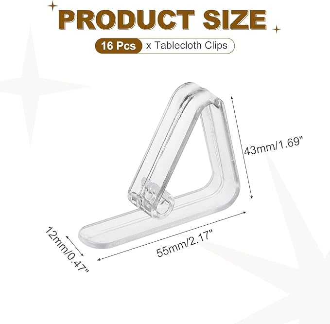 uxcell 16 Pack Plastic Tablecloth Clips, Table Cloth Cover Clamps Windproof Holder Clips 2.17" x 1.69" for Home Party Picnic Wedding Camping Dining Tables, Clear