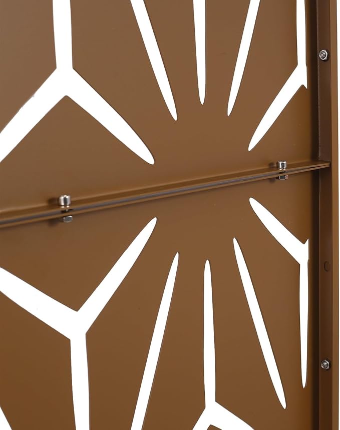 Outdoor Privacy Screen, 76" H x 48" W Decorative Metal Panel, Steel Privacy Divider with Freestanding Base, Ideal for Garden, Patio, or Balcony, Brown