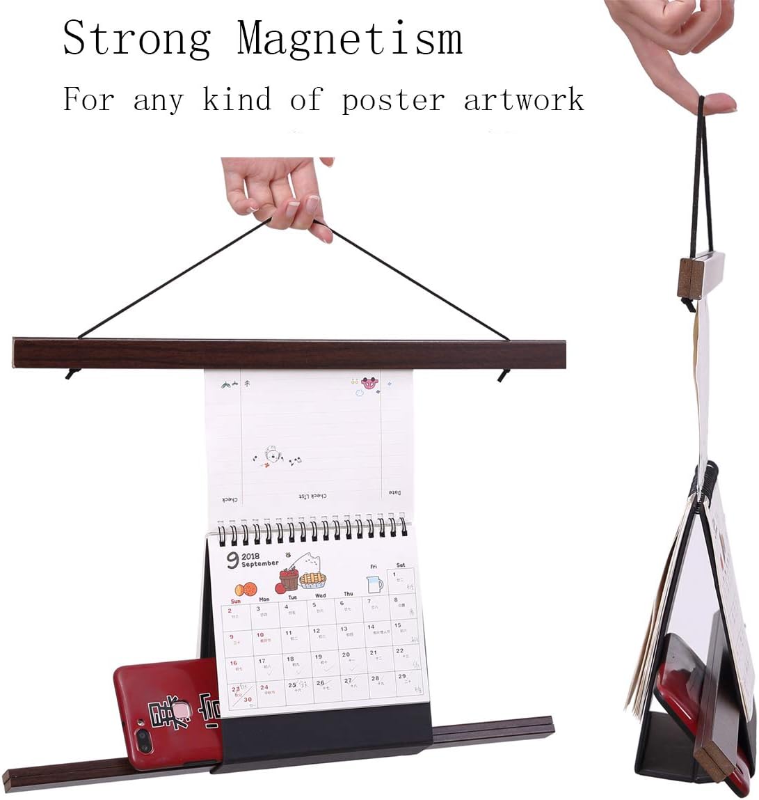 Ywlake Magnetic Poster Hanger, 20x28 20 x 30 20x24 Poster Frame Wood Wooden Magnet Print Posters Dowel Scroll Hanger Hangers Hanging Kit for Walls Map Canvas Artwork (Walnut, 20")