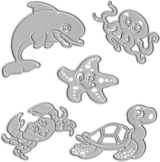 Metal Sea Animals Starfish Dolphin Crab Tortoise Cutting Dies, Ocean Octopus Die Cuts Embossing Stencils Template Mould for Card Scrapbooking and DIY Craft Album Paper Card Decor