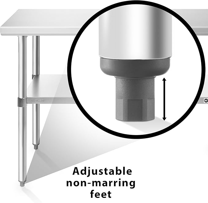KUTLER Stainless Steel Table 24 x 48 Inches, NSF Heavy Duty Commercial Kitchen Prep and Work Table with Undershelf for Restaurant, Hotel, Home