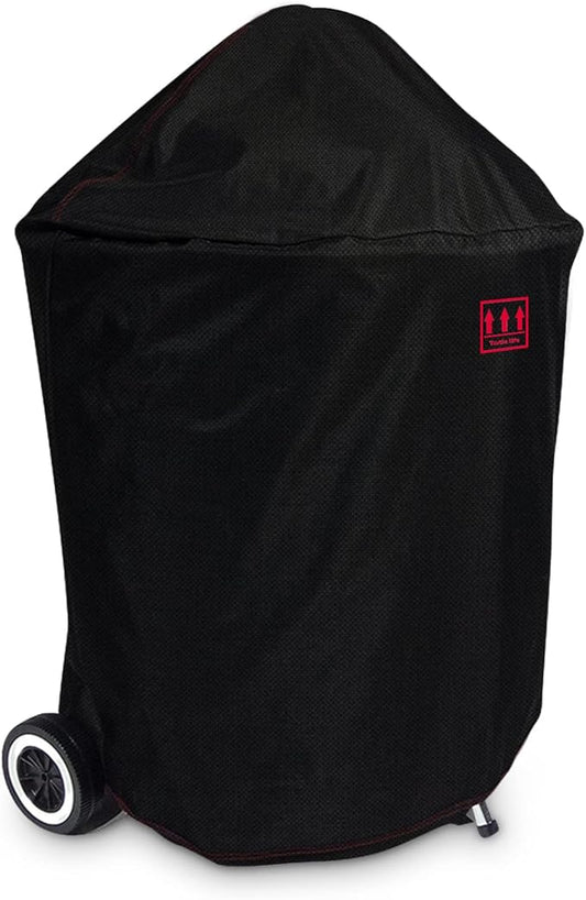 Turtle Life Round BBQ Grill Cover, 18inch Heavy Duty Durable Waterproof Rip Resistant UV Resistant Charcoal Kettle Grill Cover, Dia25 x33 H, Black