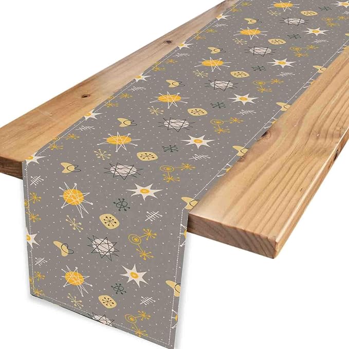 Mid Century Modern Table Runner, Retro 1950s 1960s Atomic Abstract Gray Cute Coffee Table Center Decor for Home Kitchen Dining Patio Holiday Party Indoor Outdoor Table Decorations, 13"x90" Inch