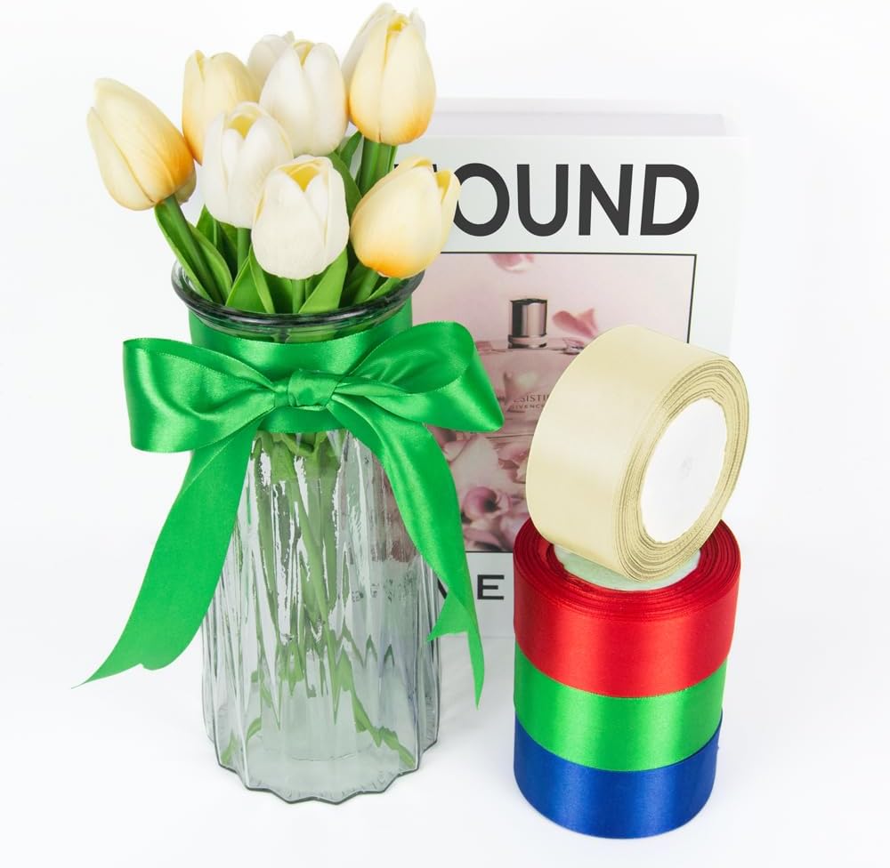 1 Inch 25 Yards Satin Ribbon Red, Solid Color Fabric Ribbon for Gift Wrapping, Wedding, Polyester Gift Ribbon for Birthday Party Decoration, Craft, Hair, Floral, Sewing