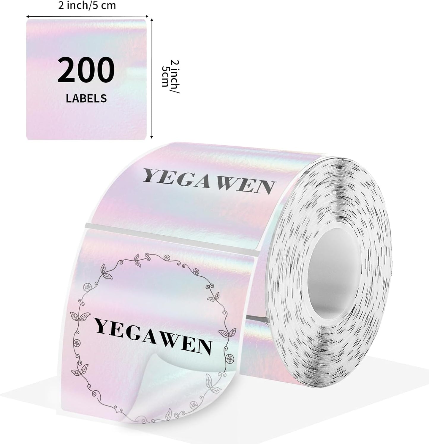 2" x 2" Square Transparent Thermal Labels Stickers, Clear Thermal Labels, Transparent Holographic Pink Direct Thermals Label, Perforation Line Design- 200 Sheets