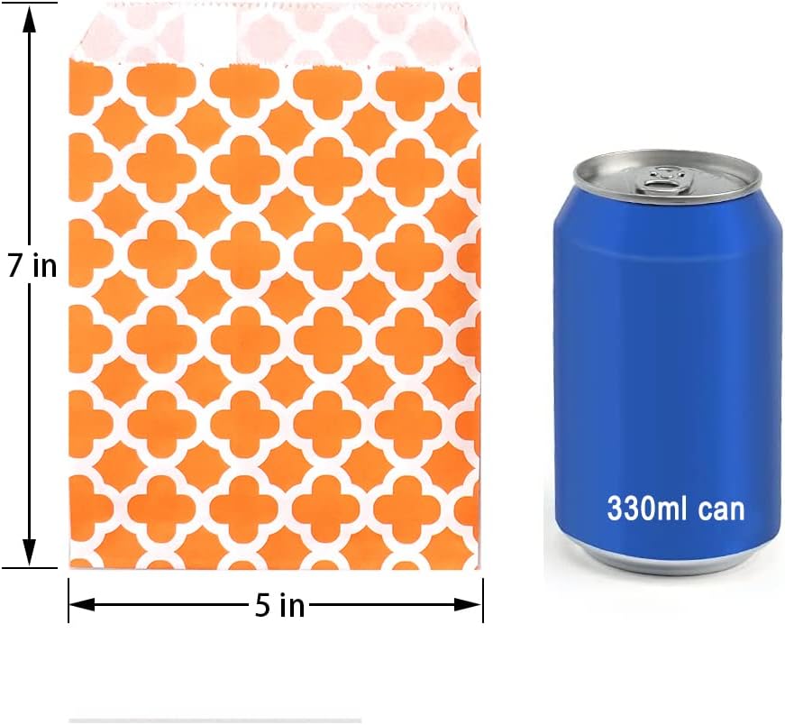 KEYYOOMY 100 Pcs Orange Candy Buffet Bags Small Cookie Bags Polka Dot Paper Treat Bag for Wedding Birthday Party (5 inch x 7 inch)
