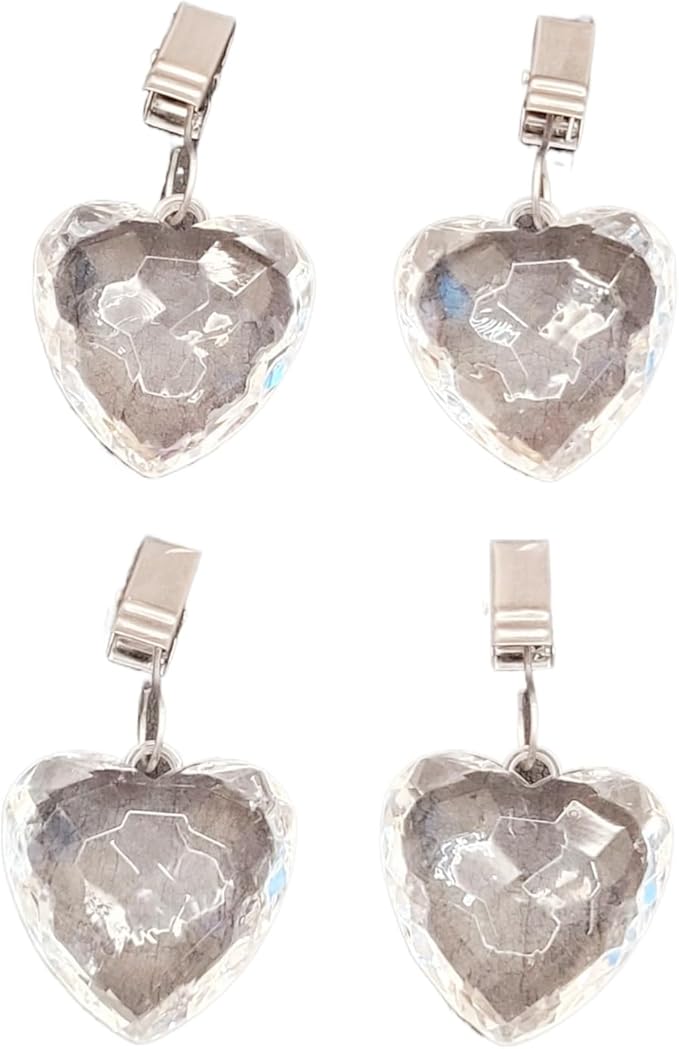 TwoFish Home Set of 4 Crystal Heart Tablecloth Clamps Crystal Heart Handicraft Tablecloth Clips Pack of 4