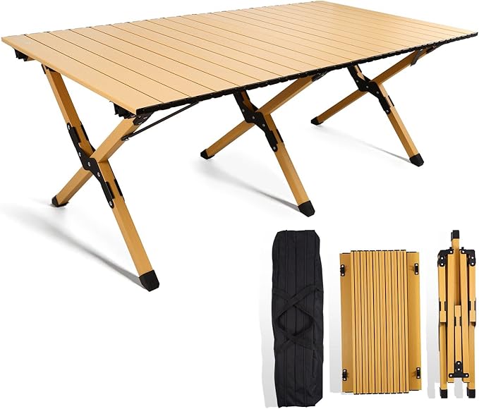Folding Camping Table, Lightweight Roll-Up Table Aluminum Low Portable Picnic Table with Carrying Bag for Outdoor, Beach, Picnic, Backyards, BBQ and Party, 45.2''D x 23.6''W x 17.3''H