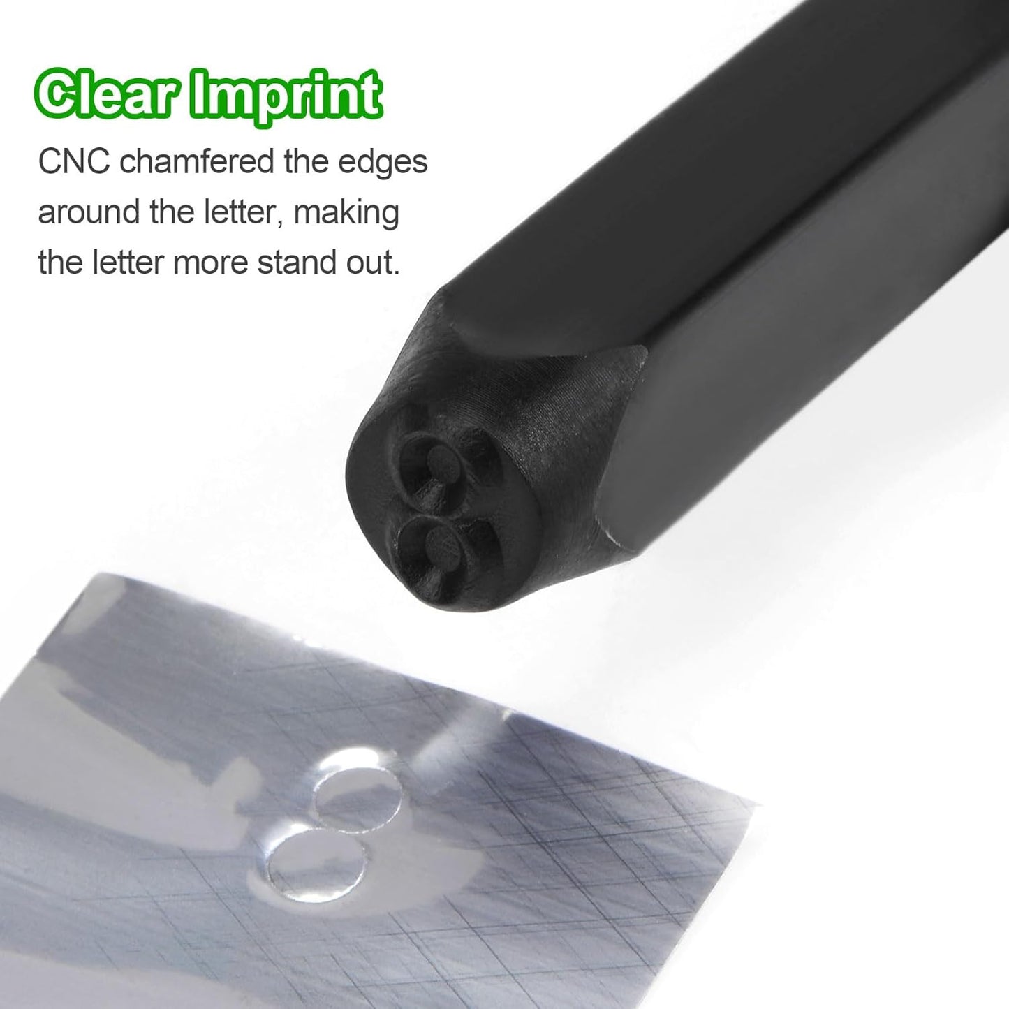 HARFINGTON 36pcs Metal Stamping Kit 1/8" (3mm) (A-Z, 0-8, "&" Symbol) Steel Letter Punch Press Tool with Hole Punch to Stamp on Metal, Plastic, Wood, Leather, Black