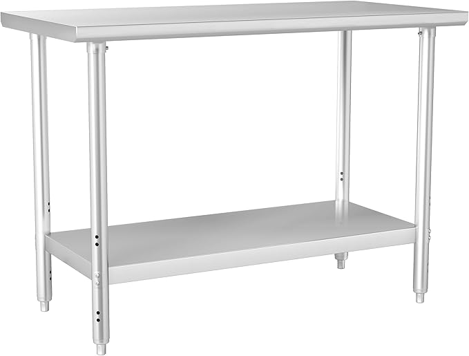 HARDURA All Stainless Steel Table 24X48 Inches Metal Table Commercial Kitchen Prep Table with Adjustable Undershelf NSF for Prep