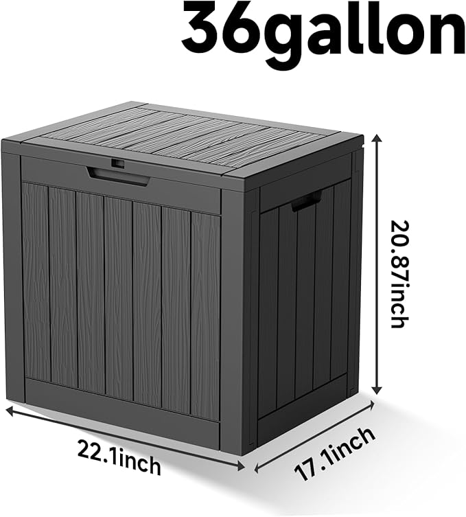 EasyUp 36 Gallon Outdoor Storage Box Waterproof, Resin Outdoor Deck Box, Deck Boxes for Garden Tools Equipment and Cushions (Black)