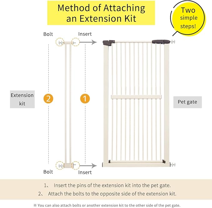 Lumizone Extra Tall Cat Gate Extension Kit 61.02" High Pressure Mounted 4.13" Extra Wide 1.37" Gap No Drilling Tall Pet Gate for Dogs (Cream, 4.13" W)