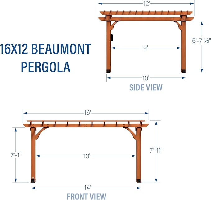 Backyard Discovery Beaumont 16' x 12' Traditional Cedar Wood Pergola Kit with Trellis Roof, All-Season Durability, High-Wind Rating, PowerPort, Shade for Outdoor Patio, Deck, Garden, and Entertaining