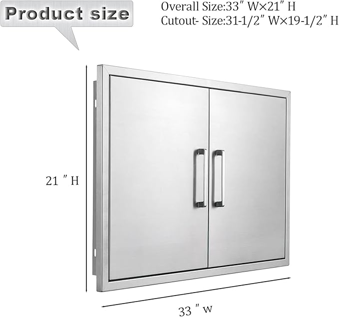 Outdoor Kitchen Door, 33" W21 H Outdoor Kitchen Access Door, Stainless Steel BBQ Double Door, Available for Outdoor Kitchen Island or Outdoor Kitchen