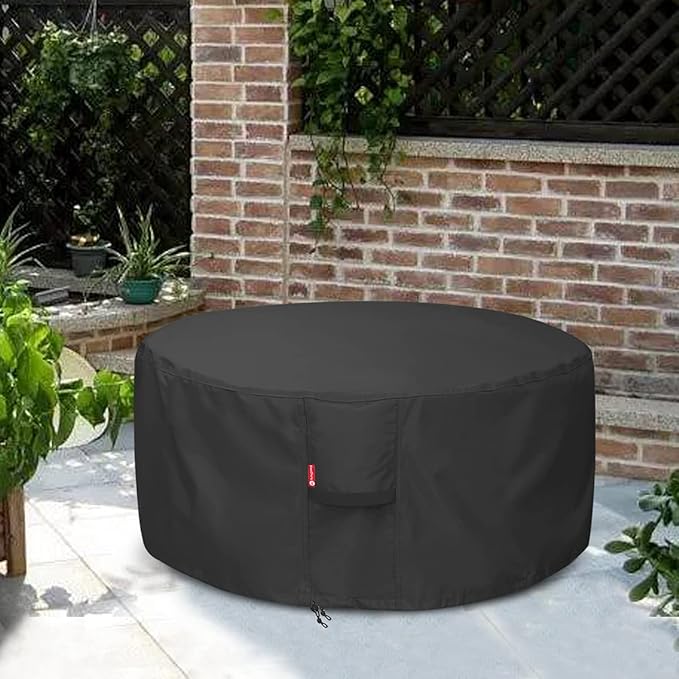 SheeChung Fire Pit Cover - Waterproof 600D Heavy Duty Round Patio Fire Bowl Cover Black (Round 50”D x 24”H)-Fits 45",46",48”,50" Gas Firepit Table/Bowl Covers
