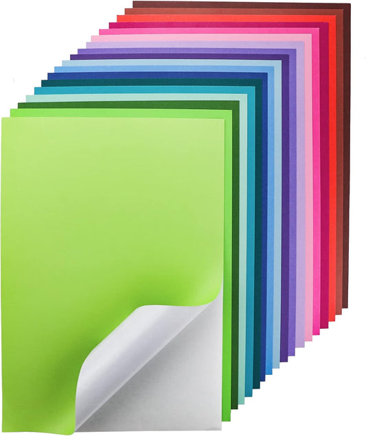 Gocreate 36 Sheets Colored Printable Smart Sticker Paper, Colorful Sticky Cardstock Thick Self Adhesive Backing A4 Smooth Sticker Paper for Craft Inkjet Printer (18 Colors, 250 gsm)