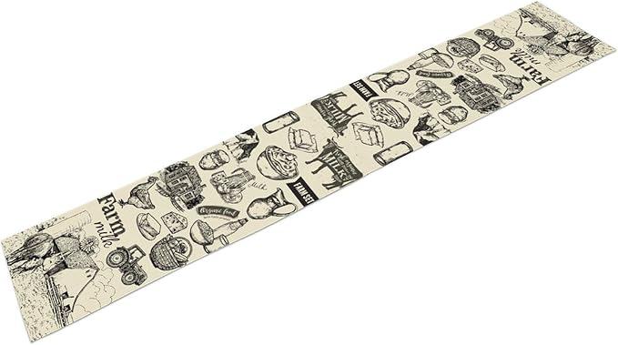 Farm Animals Table Runner, Rustic Farmhouse Rooster Cow Chicken Black Print Watercolor Coffee Table Center Decor for Home Kitchen Dining Patio Party Indoor Outdoor Table Decorations, 13" X 36"