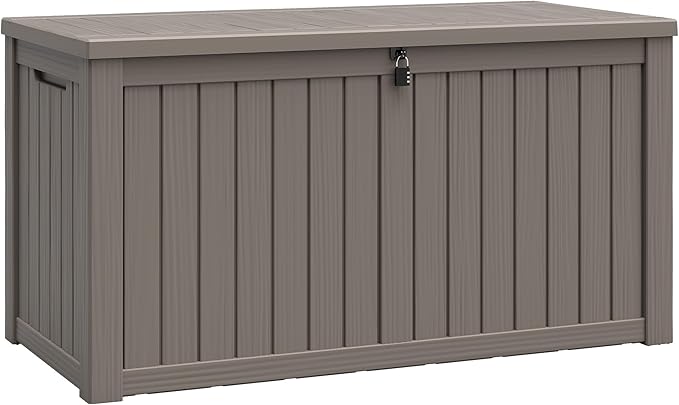 NUNU LAB 180 Gallon Outdoor Storage Box Waterproof, Outside Package Delivery Deck Boxes with Lockable Lid, Backyard Storage Bin For Garden Tools, Patio Cushions, Gray