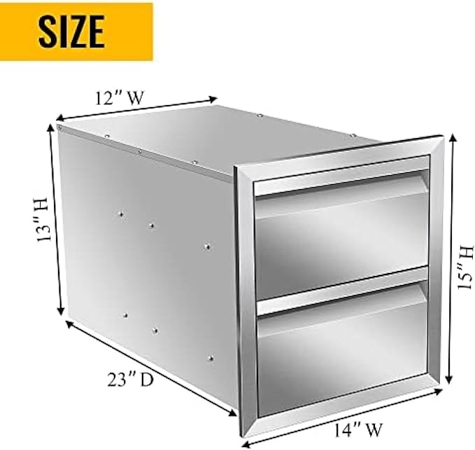 Outdoor Kitchen Drawers, Box Frame Style Flush Mount BBQ Drawer w/Stainless Steel Handle, BBQ Island Drawers For Patio Grill Station,Double Drawers