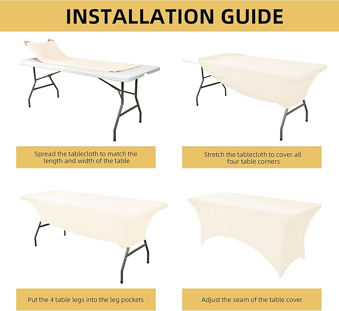 10-Pack 6ft Spandex Table Covers for Rectangle Standard Folding Tables - Wrinkle Resistant Stretch Tablecloths - Ultimate Fitted Table Protector for Parties, Banquet, Wedding