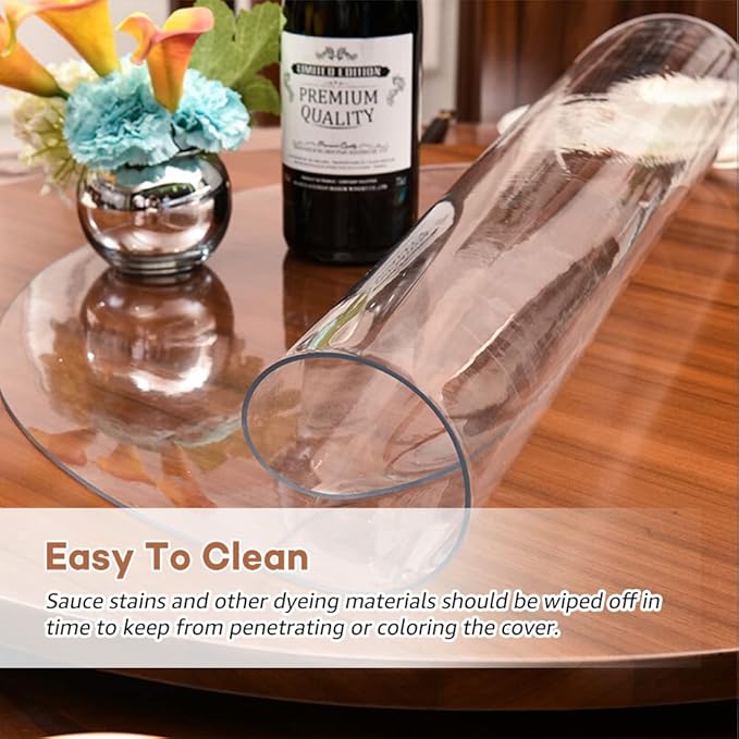 RostiKong 62 Inch Clear Round Table Cover Protector Transparent Circle Table Protector Plastic Vinyl Table Pad Wood Furniture Protector Pad Desk Top Mat for Wood Office Glass Garden Dining Room Table