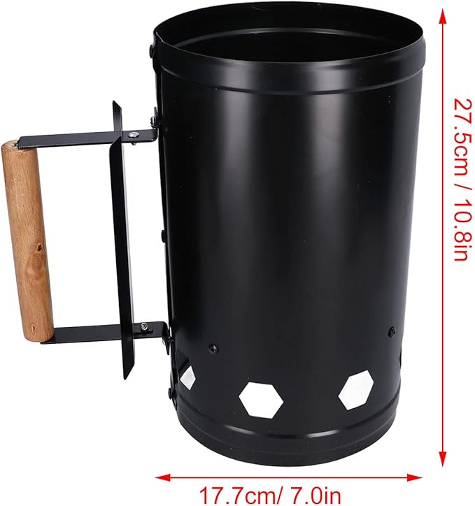 Charcoal Chimney Starter, Heavy Duty Steel BBQ Chimney Starter, BBQ Grill Lighter with Air Intake Holes for Outdoor Camping Cooking