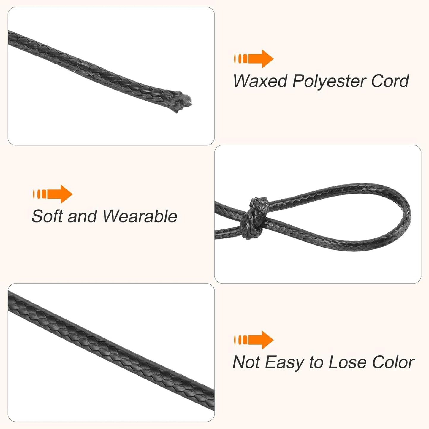 MECCANIXITY Waxed Cord 2.5mm Waxed Polyester Cord 87 Yard Wax String for Bracelet Making, Necklaces, Beading, Jewelry Making and DIY Crafts(Black)
