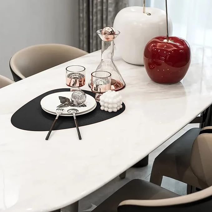 Herda Black Placemats Set of 6 for Dining Table Mats, Faux Leather Place Mats Wipeable Washable Placemats for Round Table Mats for Dining Patio Heat Resist Easy to Clean Halloween Place Mats Indoor