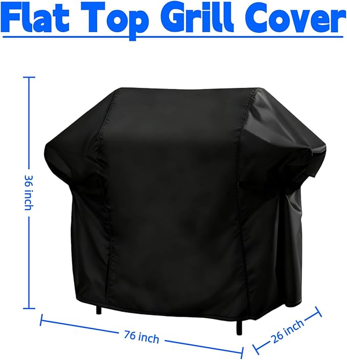 Heavy Duty Waterproof Gas Grill Cover, 76 inch Flat Top Griddle Cover for Weber Char-Broil Nexgrill More，4-6 Burner Grill Cover for Most 75 in Smoker，76"x 26"x36"